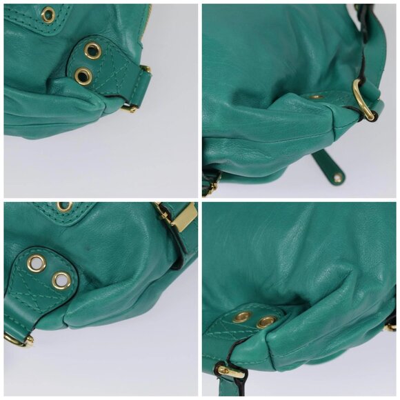 GUCCI Backpack Leather Green Gold Auth ki4889 - Picture 14 of 16